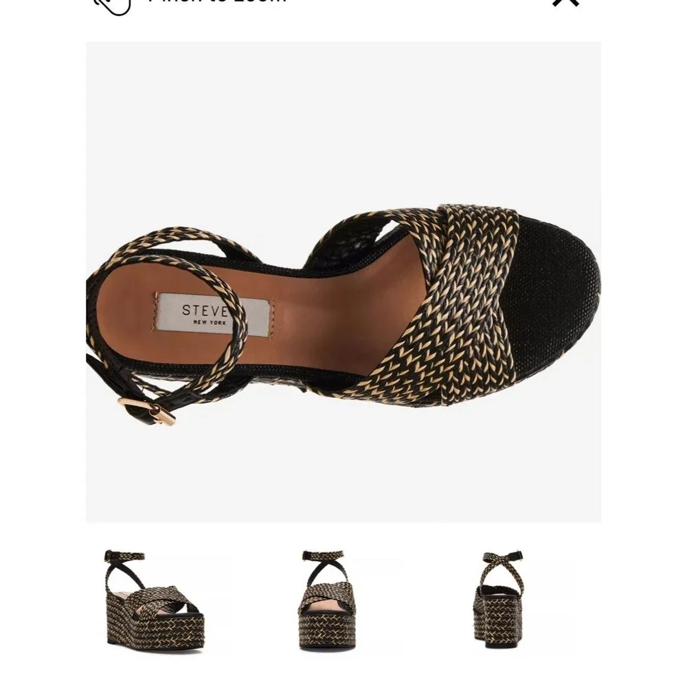 Steven women woven Black Natural tan Platform Sandals strappy resort 8.5 summer